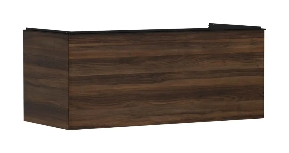 Waschtischunterschrank mit Holzoptik, gefertigt von Hansgrohe. Der Schrank bietet Stauraum mit einem Schubkasten und passt zu einem Aufsatzwaschtisch.